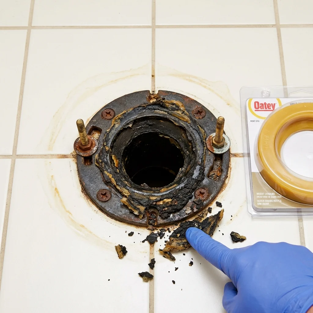 Failed wax ring showing water seepage at the base of a toilet in a Mount Sterling, OH home