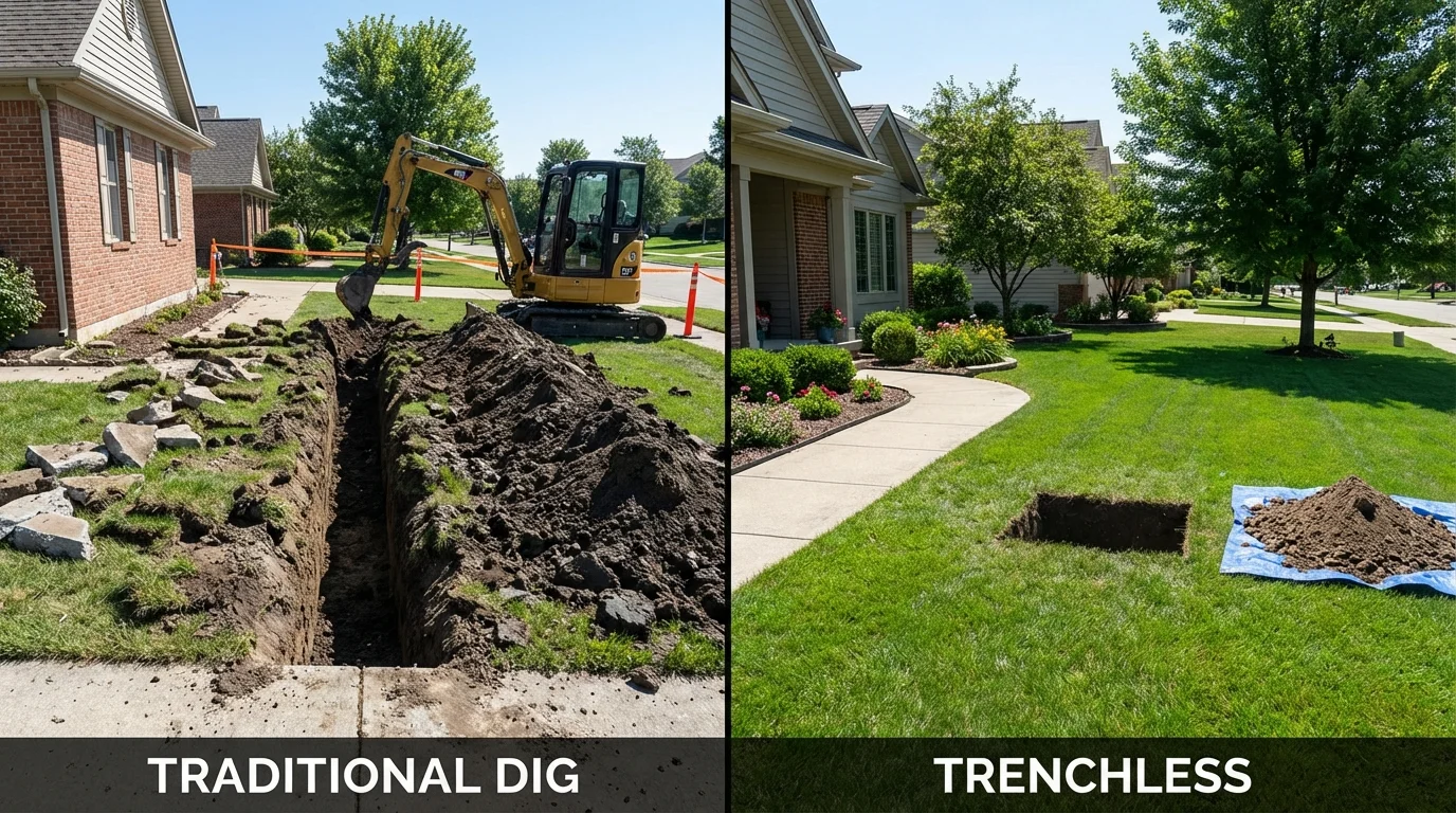 Trenchless sewer repair with minimal yard damage versus traditional excavation in Mount Sterling, OH